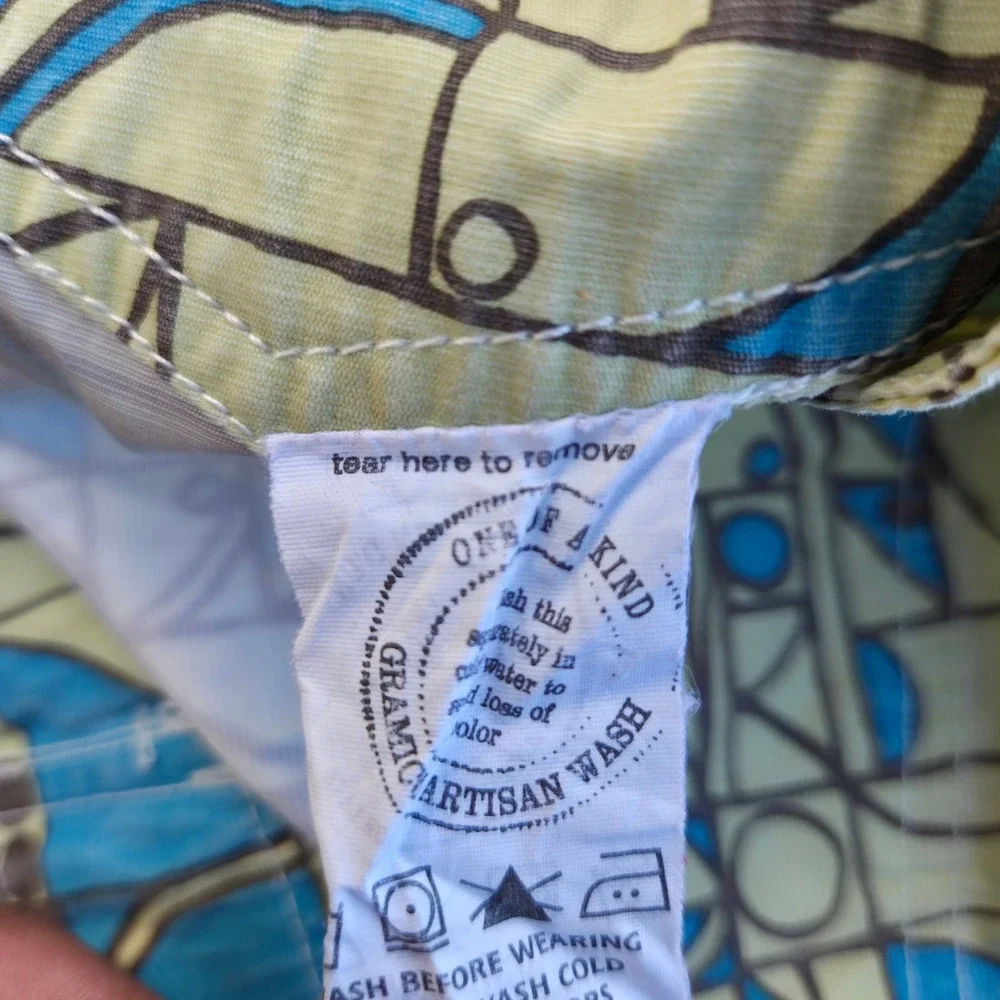Gramicci Board Shorts Swim Trunks Geometric Print Blue Yellow Men's Size 38
